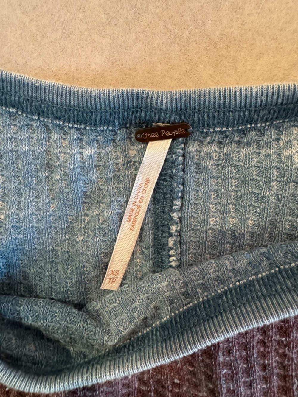 Free People Blue Waffle Tank with Rose Graphic - Picture 2 of 3